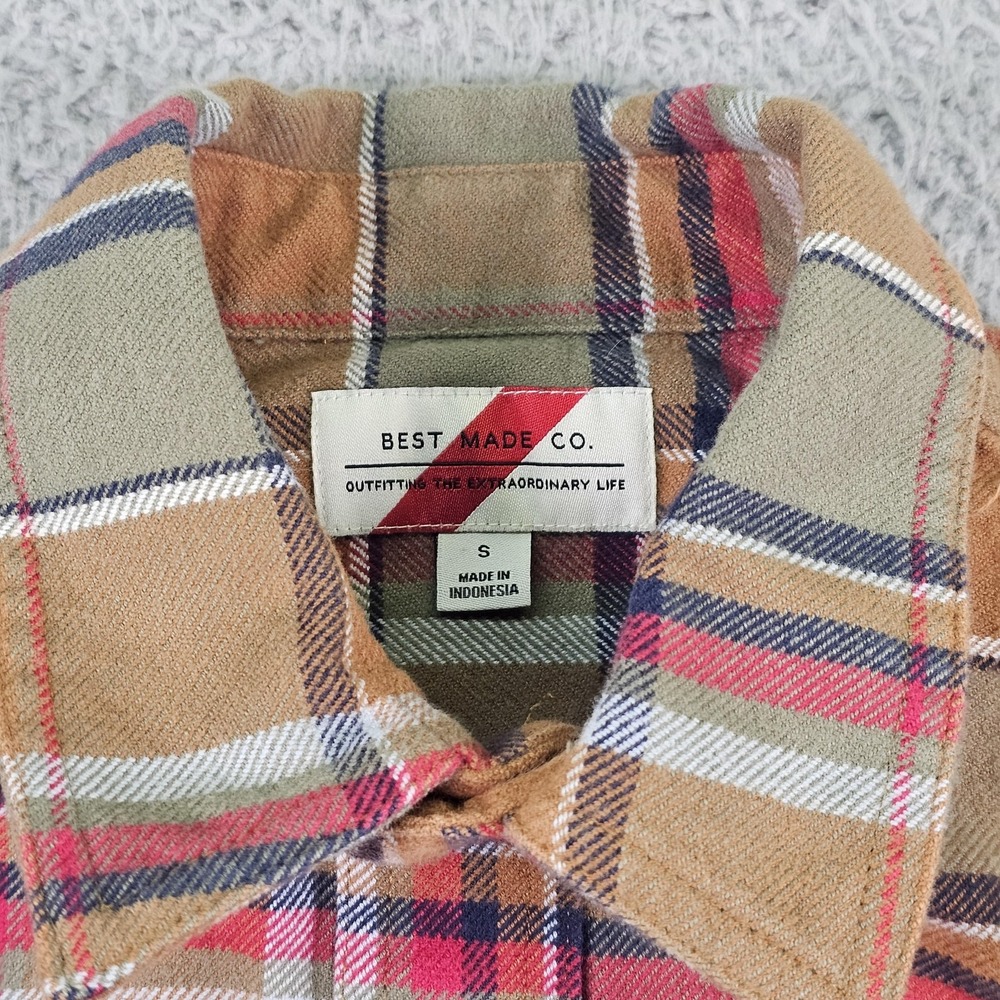 Best Made Co Shirt Mens Small Brown Plaid Flannel Button Up Cotton Elbow Patch - Picture 5 of 11